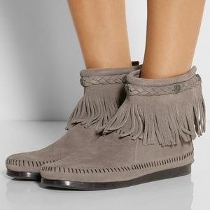 Minnetonka Suede Embellished Fringe Ankle Boots